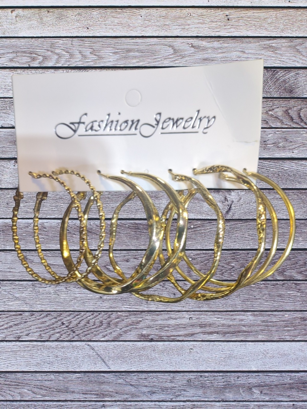 Fashion Jewelry Gold Textured Hoop Earring Set of 4